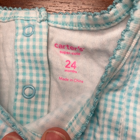 Carters 24month Play All Day Blue Checked Floral Onesie - Picture 3 of 4